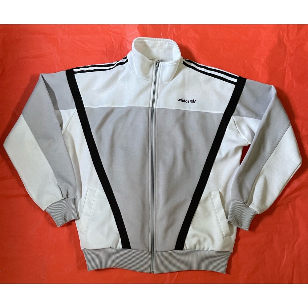 Vintage ADIDAS Trefoil Track Jacket Mens Size Small Tri-Color Gray White Black